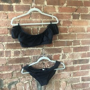 Black off the shoulder ruffle bikini